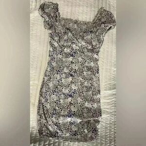 Blue blush smocked floral blue and purple mini dress